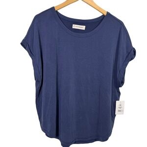 Lucky Brand NWT Women Shirt Large Blue Crew Neck Short Sleeve Top Dolman Relaxed